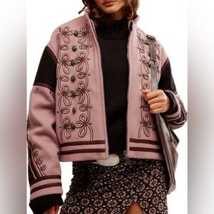 Free People x We The Free Boy Band Bomber‎ Jacket Embroidered Size Small NWT